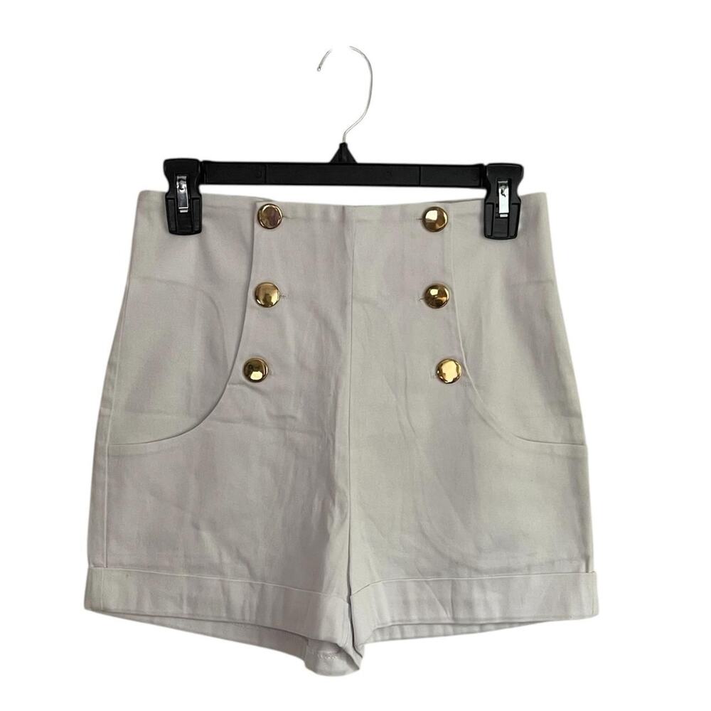 Gaia White and Gold Pinup Shorts: 90s, Y2K, Modern